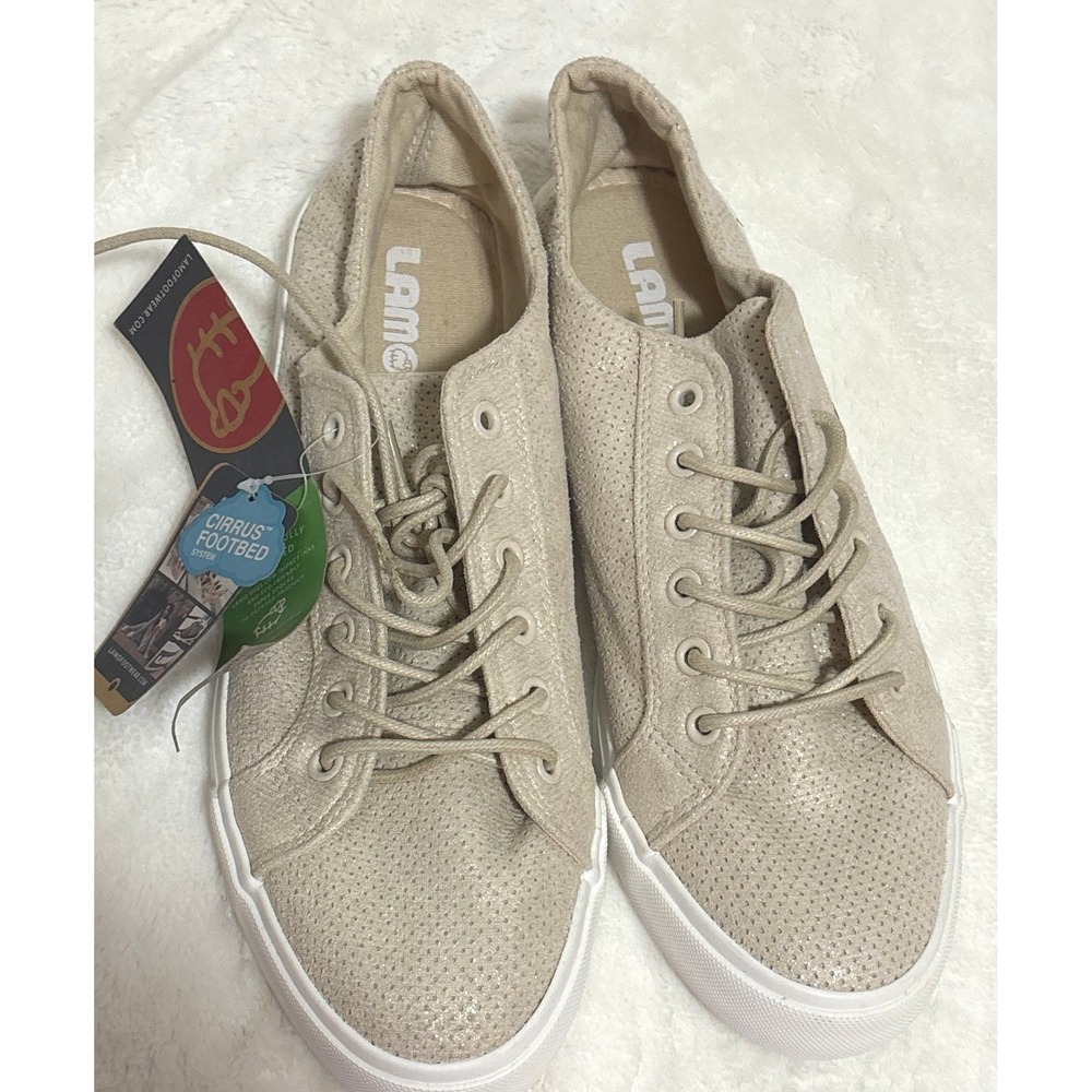 NWT Lamo Vita Women's Tan and Gold Casual Sneakers With Cirrus Footbed size 10